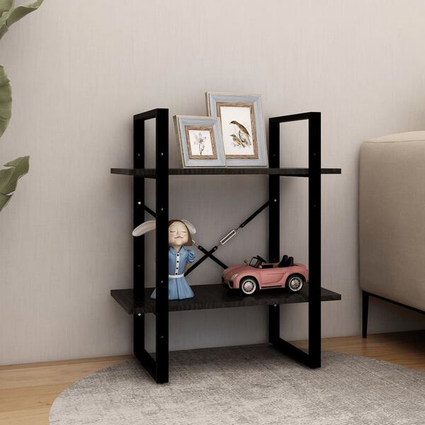 vidaXL 2-Tier Book Cabinet Black 60x30x70 cm Solid Pine Wood