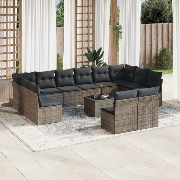 vidaXL 13 Piece Garden Sofa Set with Cushions Grey Poly Rattan
