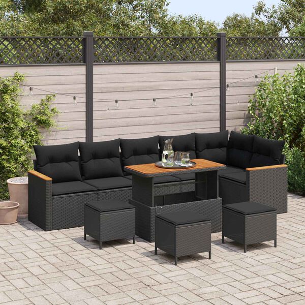 vidaXL Garden Sofa Set 10 pcs Black Poly Rattan