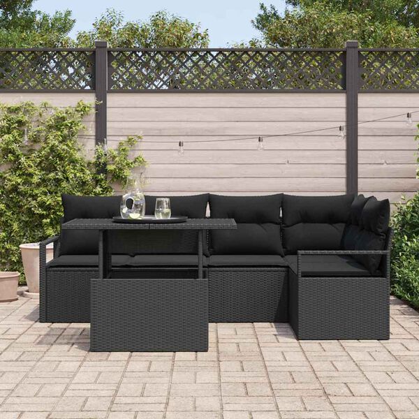 vidaXL Garden Sofa Set with Storage 6 pcs Black Poly rattan