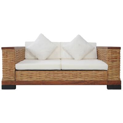 vidaXL 2 Piece Sofa Set with Cushions Brown Natural Rattan