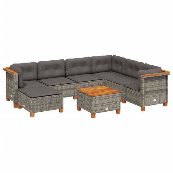 vidaXL 8 Piece Garden Sofa Set with Cushions Grey Poly Rattan