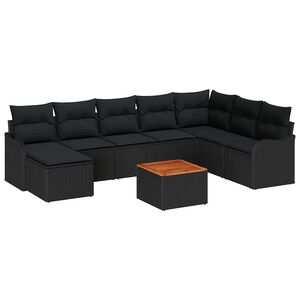 vidaXL Garden Sofa Set 9 pcs Black Poly Rattan