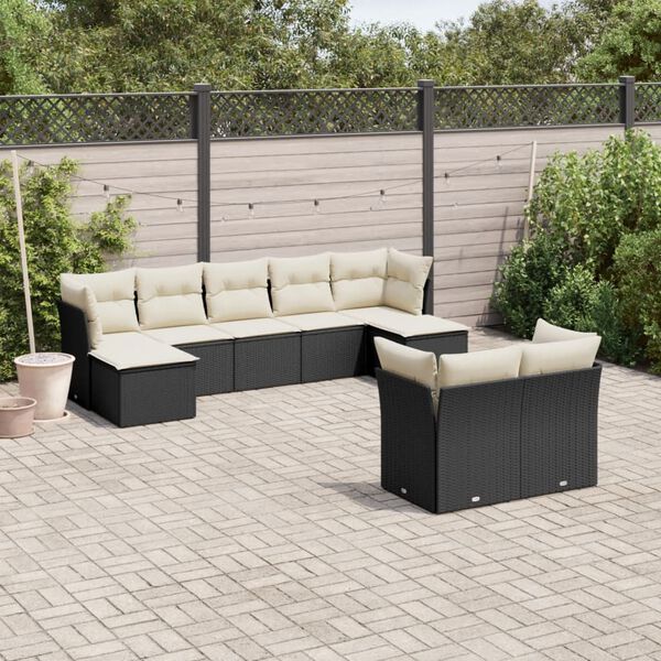 vidaXL 9 Piece Garden Sofa Set with Cushions Black Poly Rattan