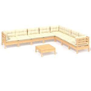 vidaXL 9 Piece Garden Lounge Set with Cream Cushions Solid Pinewood
