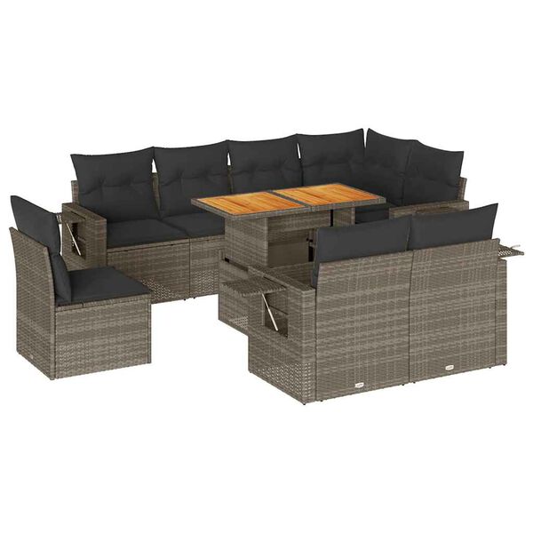 vidaXL 9 Piece Garden Sofa Set with Cushions Grey Poly Rattan