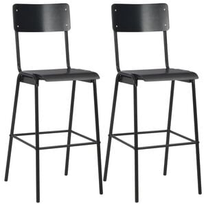 vidaXL Bar Chairs 2 pcs Black Solid Plywood Steel