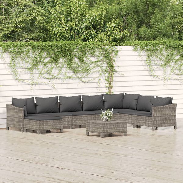 vidaXL 9 Piece Garden Lounge Set with Cushions Grey Poly Rattan