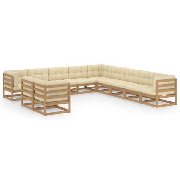 vidaXL 11 Piece Garden Lounge Set&Cushions Honey Brown Solid Pinewood