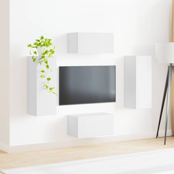 vidaXL TV Cabinet Set Wall-mounted 2 pcs White Engineered Wood