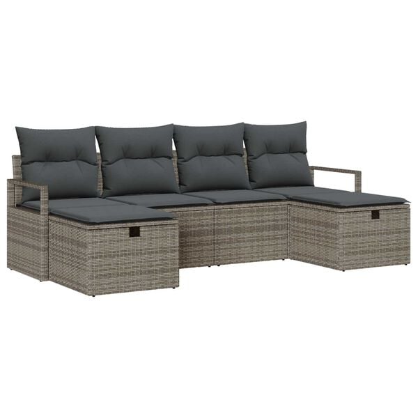 vidaXL Garden Sofa Set with Cushion 6 pcs Grey Poly rattan