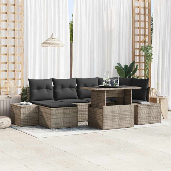 vidaXL Garden Sofa Set with Storage 7 pcs Grey Poly rattan