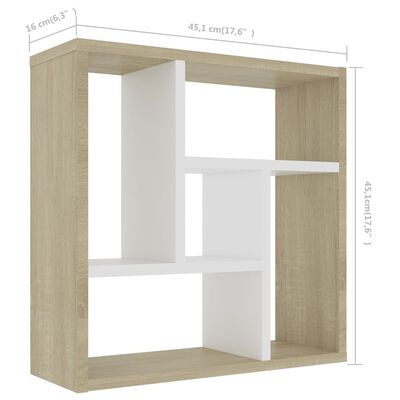 vidaXL Wall Shelf White and Sonoma Oak 45.1x16x45.1 cm Engineered Wood