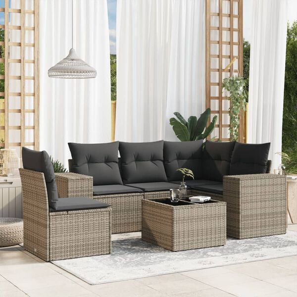 vidaXL 6 Piece Garden Sofa Set with Cushions Grey Poly Rattan