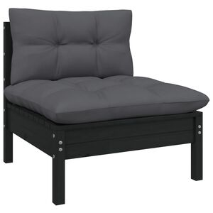 vidaXL Garden Middle Sofa with Cushions Black Solid Pinewood