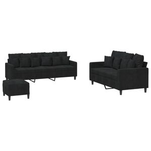 vidaXL 3 Piece Sofa Set with Cushions Black Velvet