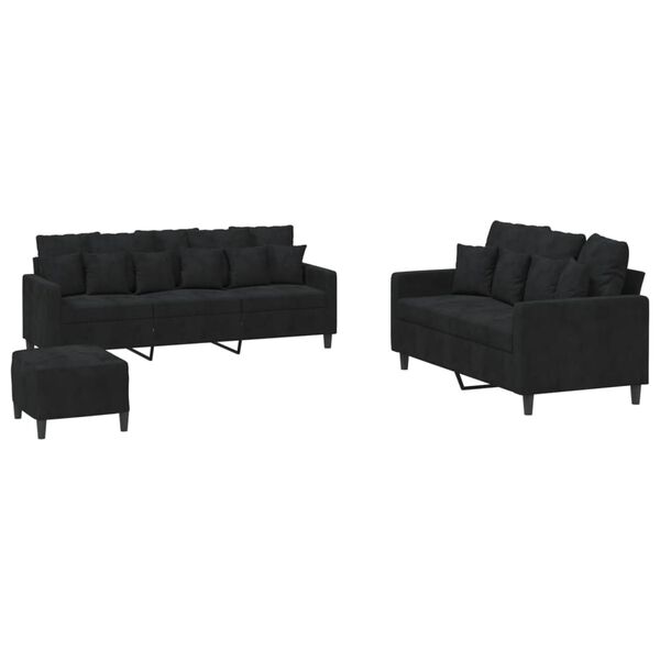 vidaXL 3 Piece Sofa Set with Cushions Black Velvet