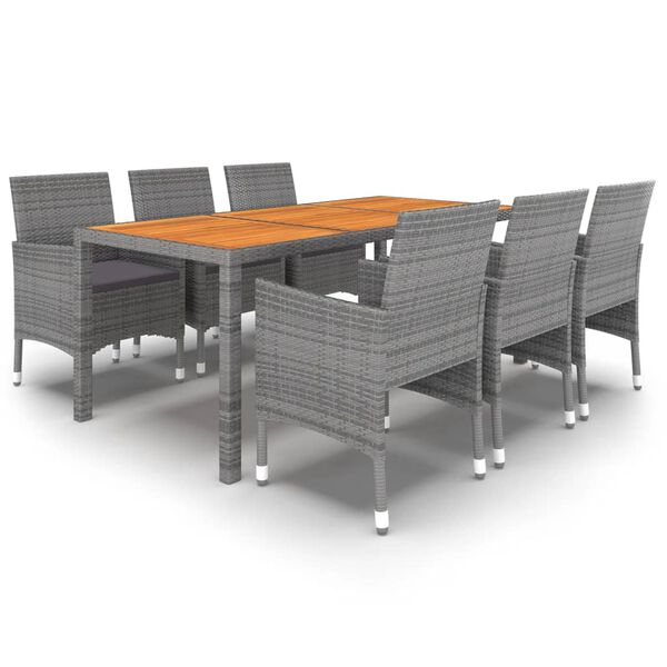 vidaXL 7 Piece Garden Dining Set Poly Rattan Grey