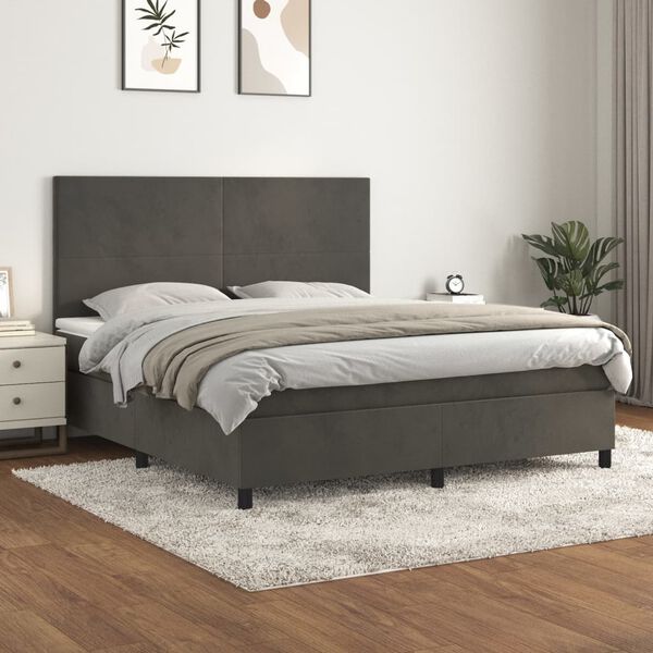 vidaXL Box Spring Bed with Mattress Dark Grey 153x203 cm Queen Size Velvet
