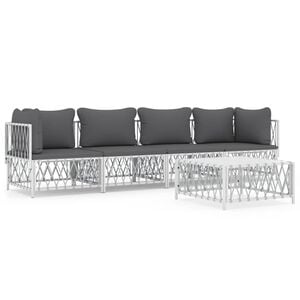 vidaXL 5 Piece Garden Lounge Set with Cushions White Steel