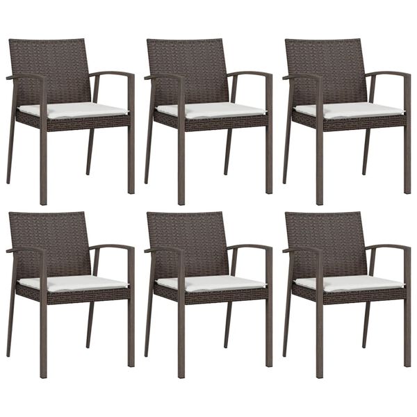 vidaXL Garden Chairs with Cushions 6 pcs Brown 56.5x57x83 cm Poly Rattan