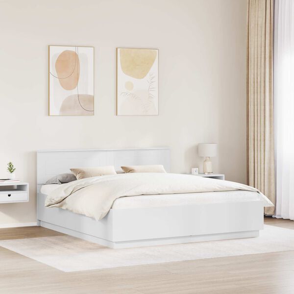 vidaXL Bed Frame with Headboard White 180 x 200 cm Engineered Wood