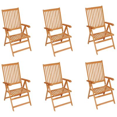 vidaXL Garden Chairs 6 pcs with Black Cushions Solid Teak Wood