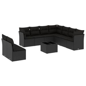 vidaXL 10 Piece Garden Sofa Set with Cushions Black Poly Rattan