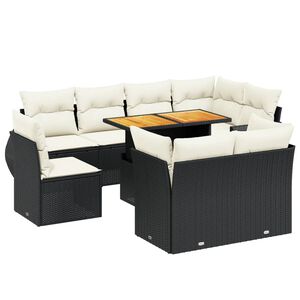 vidaXL 9 Piece Garden Sofa Set with Cushions Black Poly Rattan