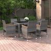 vidaXL 7 Piece Garden Dining Set Poly Rattan and Tempered Glass Grey