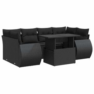 vidaXL 7 Piece Garden Sofa Set with Cushions Black Poly Rattan