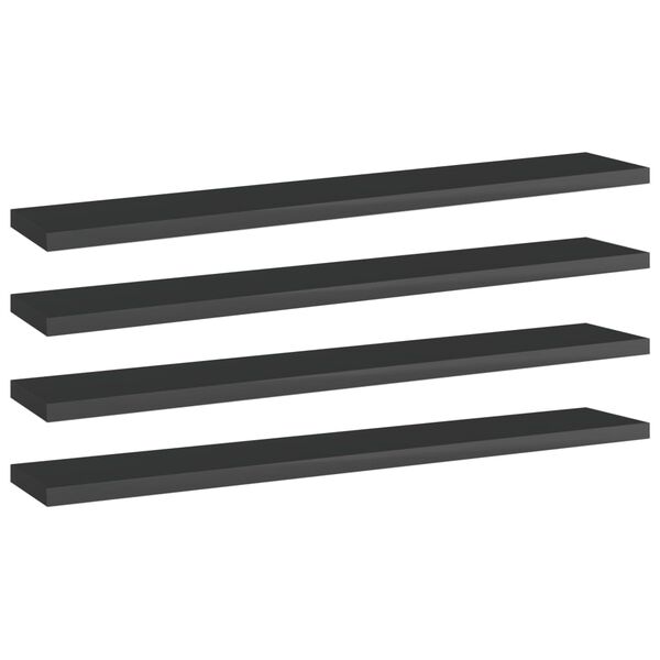 vidaXL Bookshelf Boards 4 pcs High Gloss Black 60x10x1.5 cm Engineered Wood