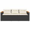 vidaXL Garden Sofa with Cushions 3-Seater Black Poly Rattan