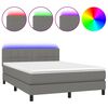 vidaXL Box Spring Bed with Mattress&LED Dark Grey 153x203 cm Queen Size Fabric