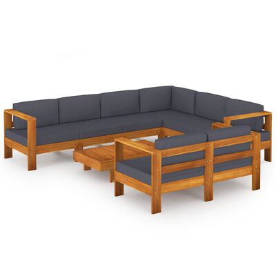 vidaXL 8 Piece Garden Lounge Set with Dark Grey Cushions Acacia Wood