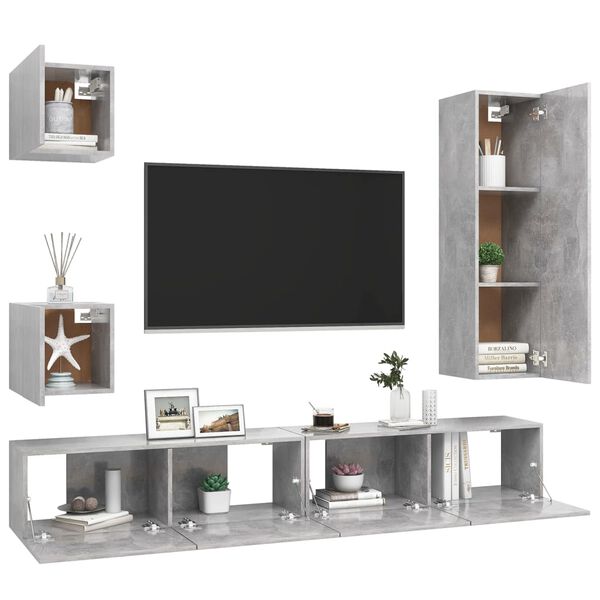 vidaXL 5 Piece TV Cabinet Set Concrete Grey Engineered Wood