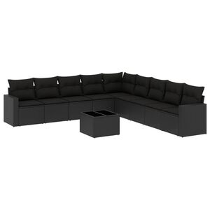 vidaXL 10 Piece Garden Sofa Set with Cushions Black Poly Rattan