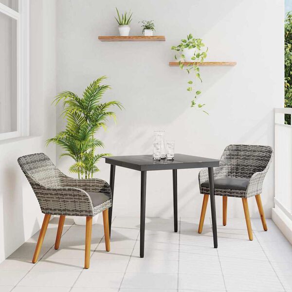 vidaXL Garden Dining Set with Cushion 3 pcs Grey Poly Rattan