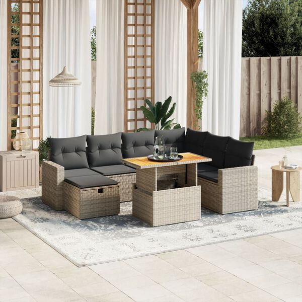 vidaXL 8 Piece Garden Sofa Set with Cushions Grey Poly Rattan