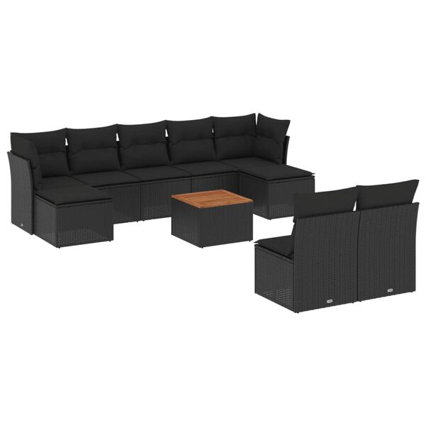 vidaXL 10 Piece Garden Sofa Set with Cushions Black Poly Rattan