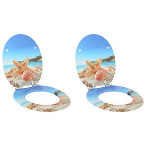 vidaXL WC Toilet Seats 2 pcs with Soft Close Lids MDF Muschel Design
