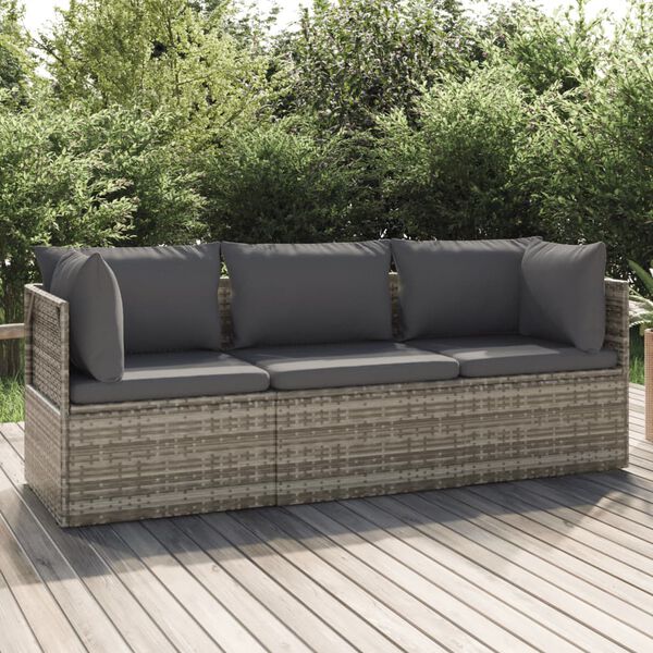 vidaXL 3 Piece Garden Lounge Set with Cushions Grey Poly Rattan