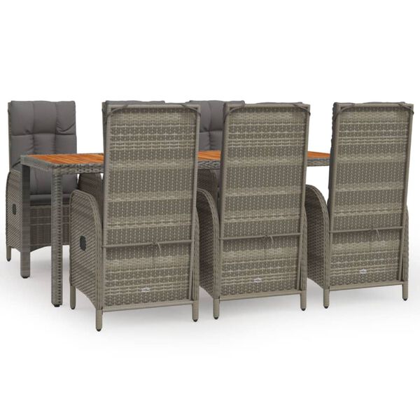 vidaXL 7 Piece Garden Dining Set with Cushions Grey Poly Rattan