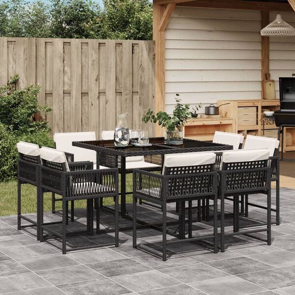 vidaXL 11 Piece Garden Dining Set with Cushions Grey Poly Rattan