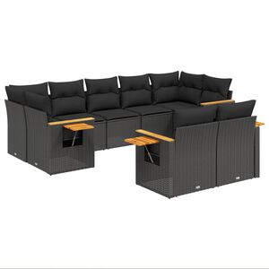 vidaXL 9 Piece Garden Sofa Set with Cushions Black Poly Rattan