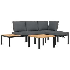 vidaXL 4 Piece Garden Sofa Set with Cushions Black Aluminium