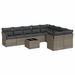 vidaXL 10 Piece Garden Sofa Set with Cushions Grey Poly Rattan