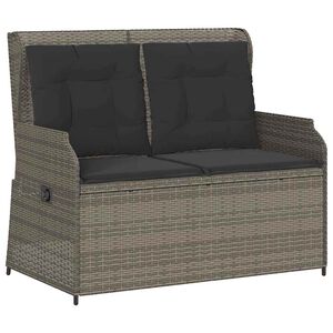 vidaXL Reclining Garden Bench with Cushions Grey Poly Rattan