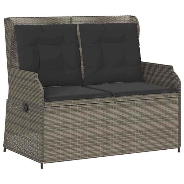 vidaXL Reclining Garden Bench with Cushions Grey Poly Rattan