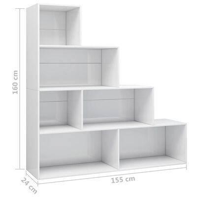 vidaXL Book Cabinet/Room Divider High Gloss White 155x24x160 cm Engineered Wood